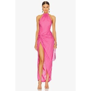 NWT OW Intimates Isla Halter Open Tie Back Dress Knot Detail Midi Pink Barbie